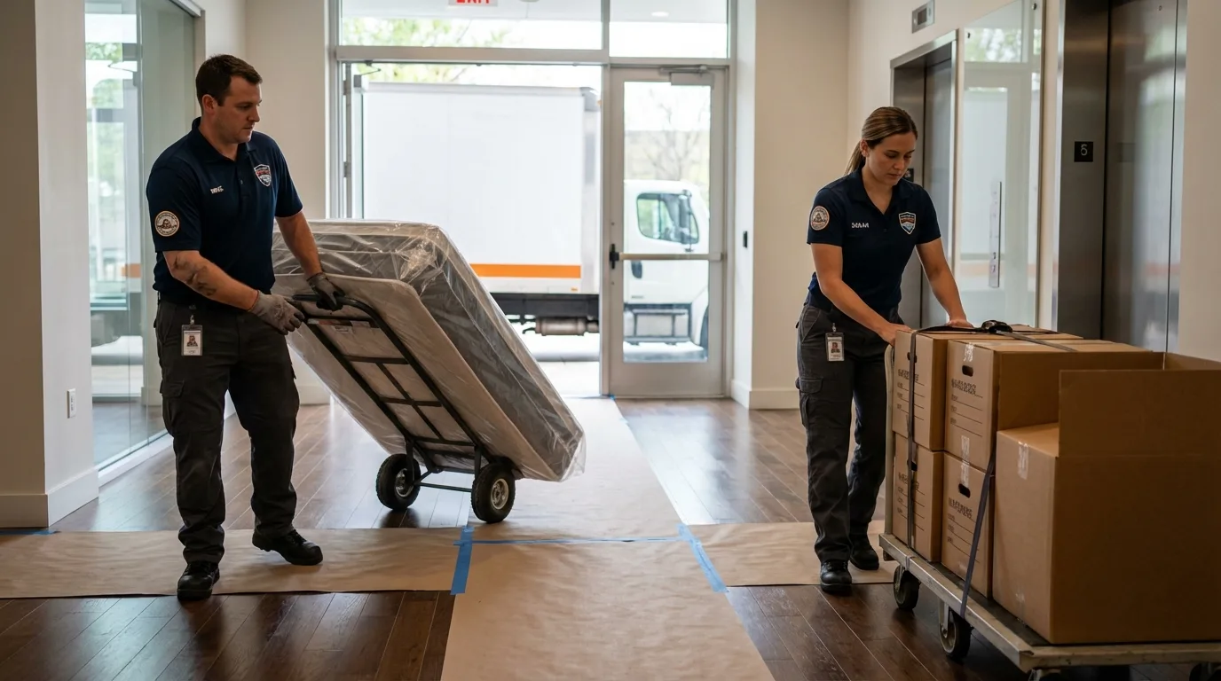 Professional apartment movers loading elevator in Watkins Glen, NY